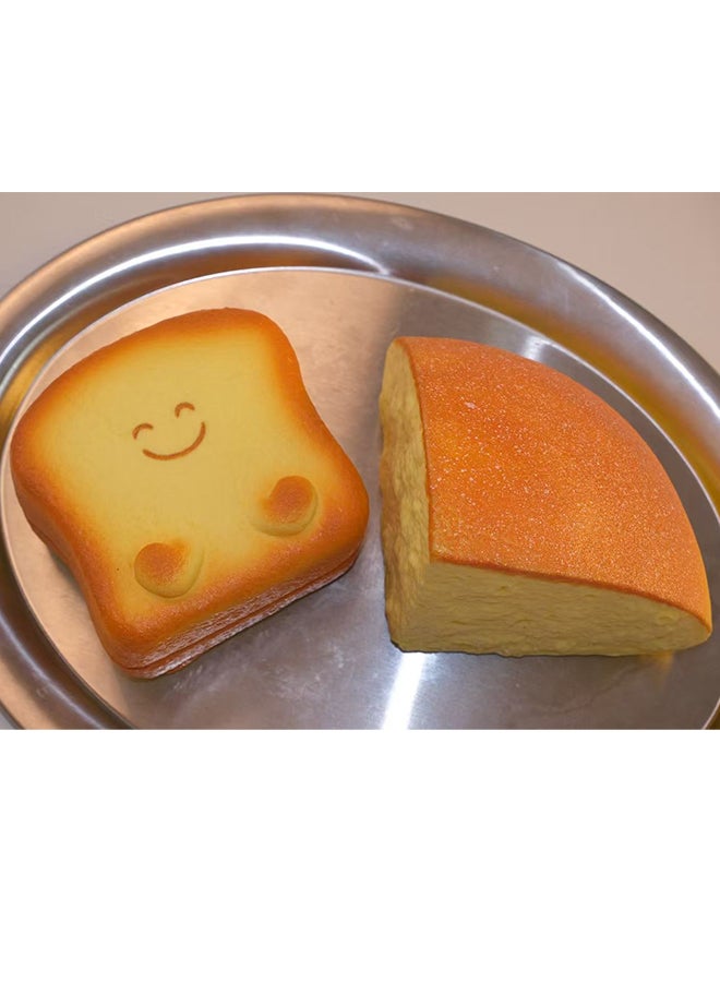 2-Pack Realistic Squishy Baking Toys (Cheesecake & Smiling Toast) - Sensory Stress Relief Toy Made of Slow-Rising Polyurethane Foam for Kids and Adults, Cute Decorative Food-Shaped Toy to Relieve Anxiety at the Desk - Image 4